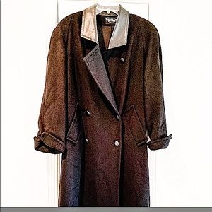 Portrait USA Black Wool Leather Y2K Collar Coat